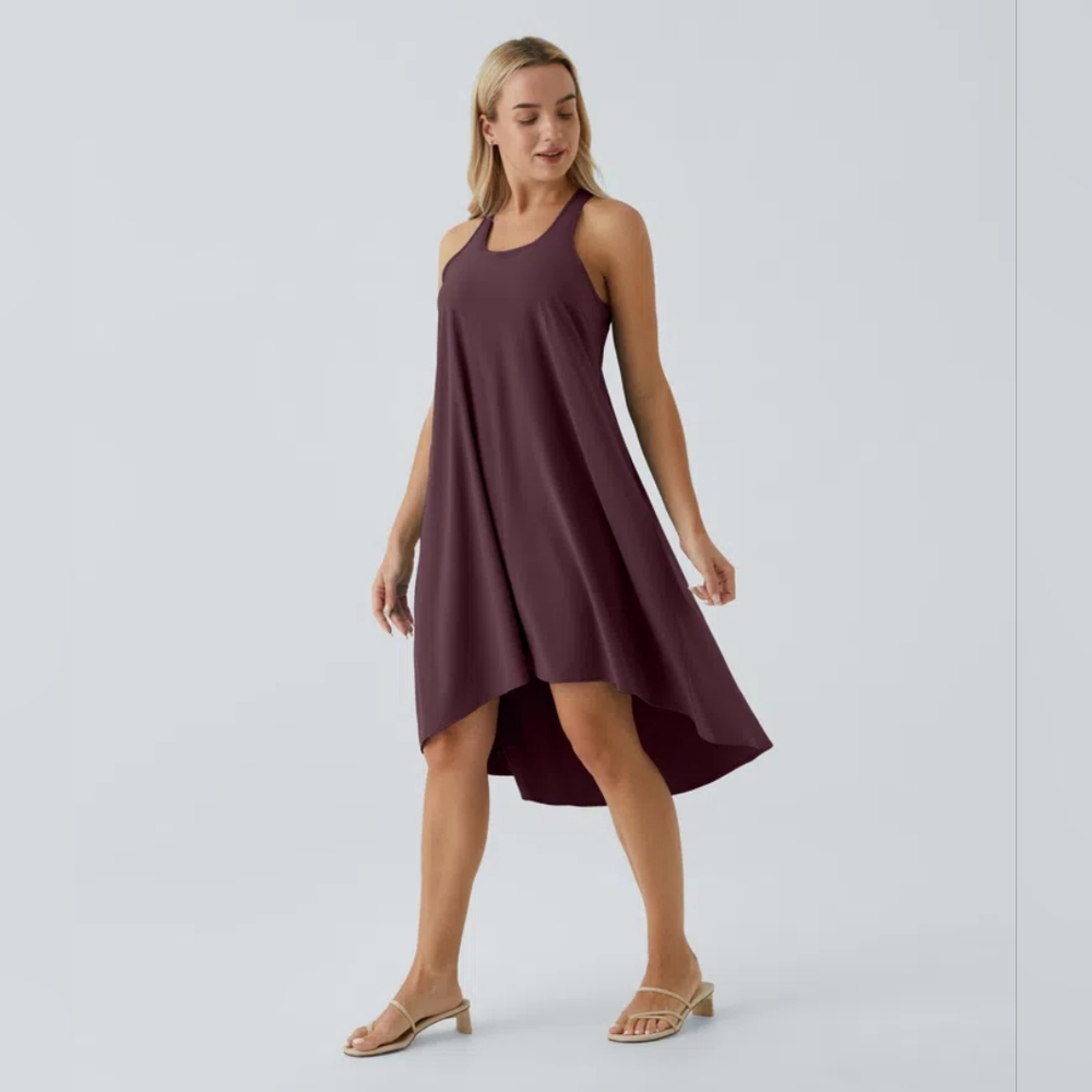 Halara Breezeful™ Backless Racerback Side Pocket High Low Flowy Midi Dress NWT L